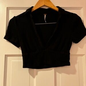 Free People low v-neck cropped shirt with a collar